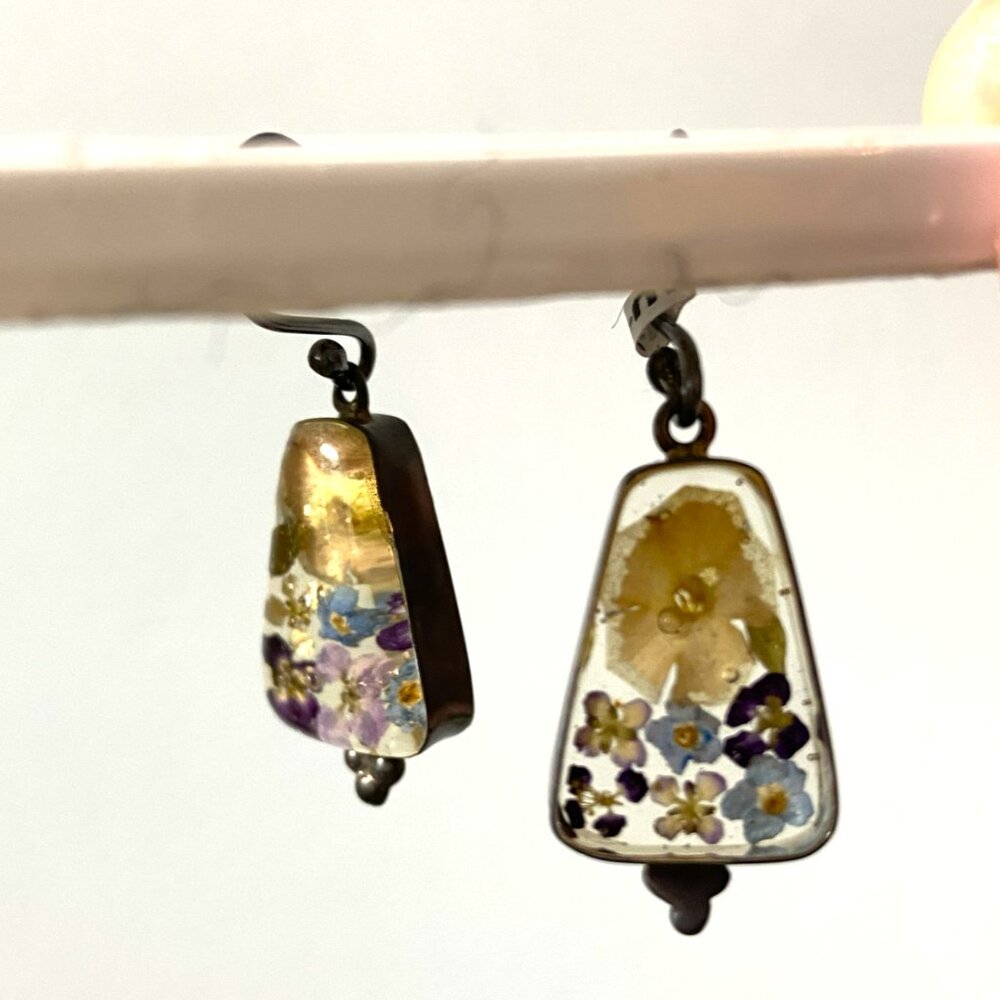 La Plata Pressed Flower, Sterling Drop Earrings